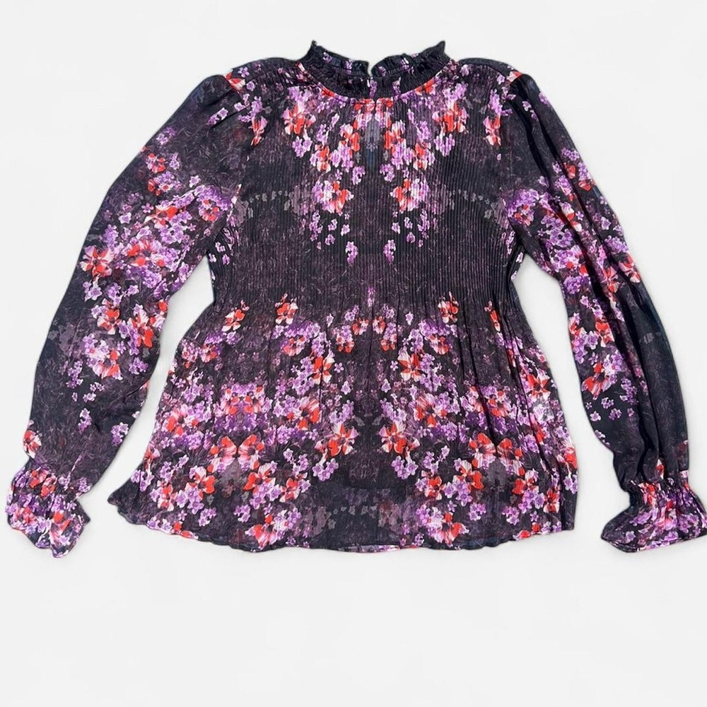 Simply Vera Vera Wang Ruffle Mockneck Mesh Blouse Floral Boho Whimsical Academia